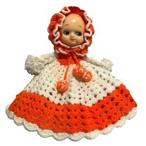 Vintage Orange white UTK VOLS Crochet Doll Face Hanging 17" Tall